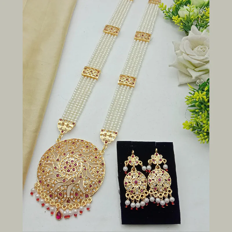 Trendy Multi-layer Necklace-SP Jewellery Gold Plated Austrian Stone And Pearls Long Necklace Set