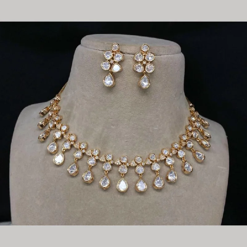 Chunky Bead Necklace-Royal Kundan Jewellery Gold Plated Crystal Stone Necklace Set