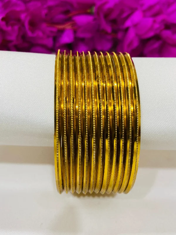 Floral Design Bangles-Beautiful Gold Colored Metal Bangles For Women