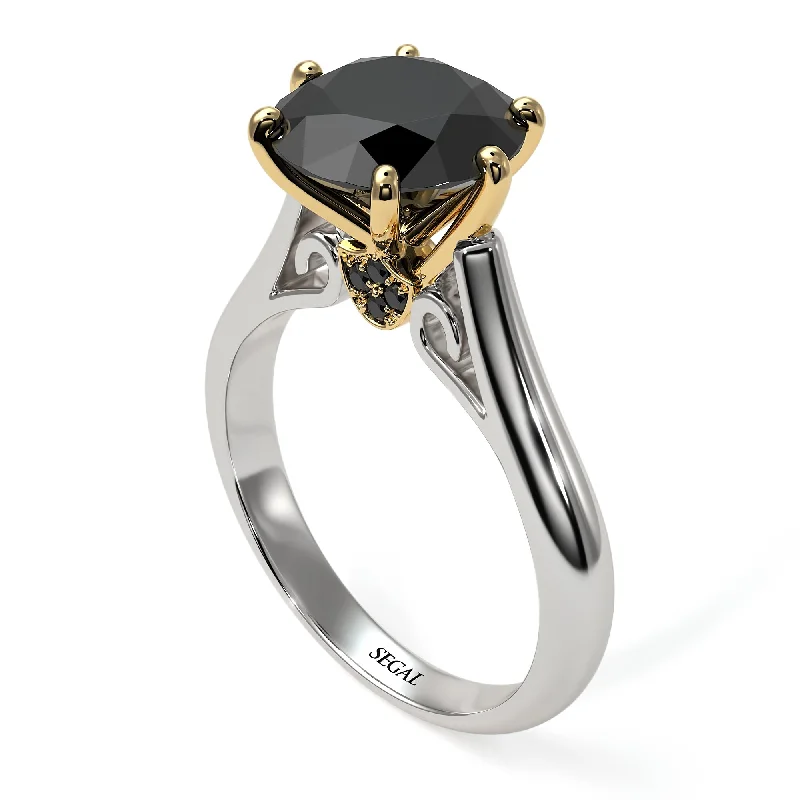 Sapphire Engagement Ring-Two Tones 3ct Black Diamond Engagement Ring - June No. 80