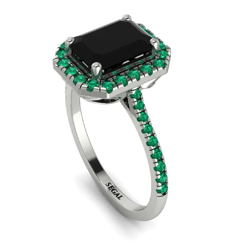 Silver Stackable Rings-Gorgeous Emerald Cut Black Diamond Pave Engagement Ring With Hidden Stone - Veronica No. 24