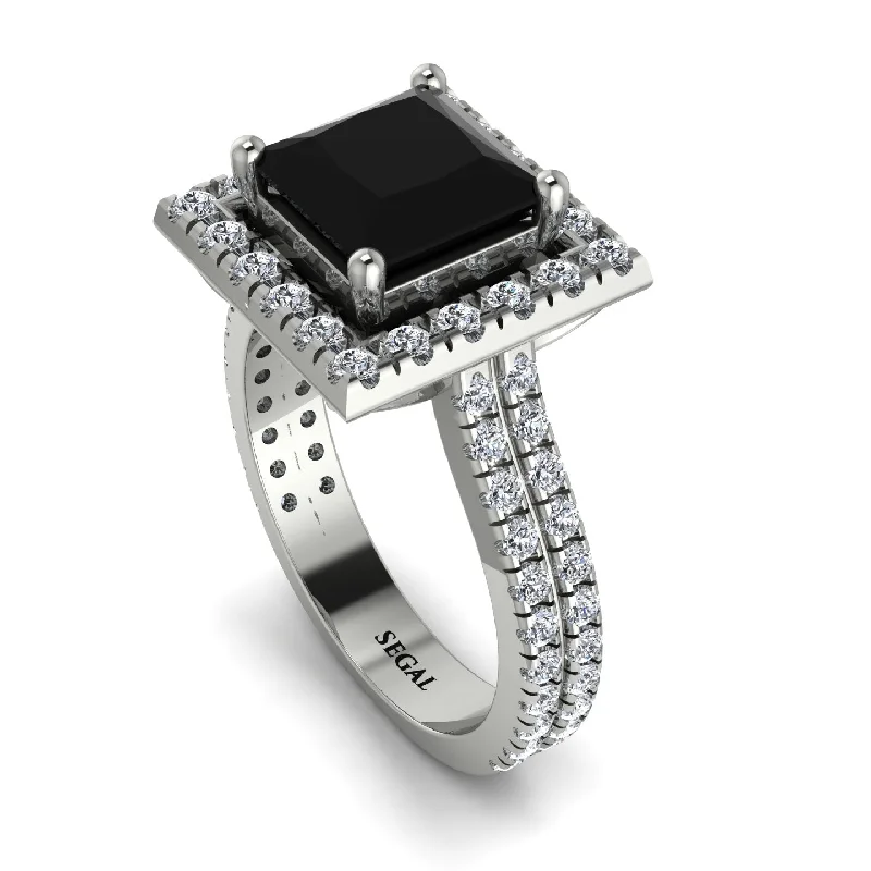 Designer Gold Ring-Gorgeous Princess Cut Black Diamond Pave Double Shank Engagement Ring With Hidden Stone - Margot No. 9