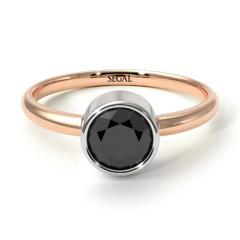 Stylish Gemstone Wedding Ring-Two Tones Solitaire Bezel Black Diamond Ring - Emerson No. 21