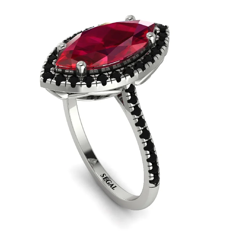 Titanium Wedding Band-Gorgeous Marquise Cut Ruby Pave Engagement Ring With Hidden Stone - Miriam No. 42