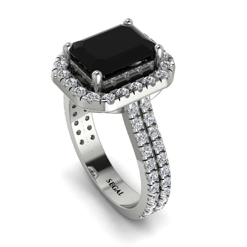 Fashion Diamond Ring-Gorgeous Emerald Cut Black Diamond Pave Double Shank Engagement Ring With Hidden Stone - Veronica No. 9