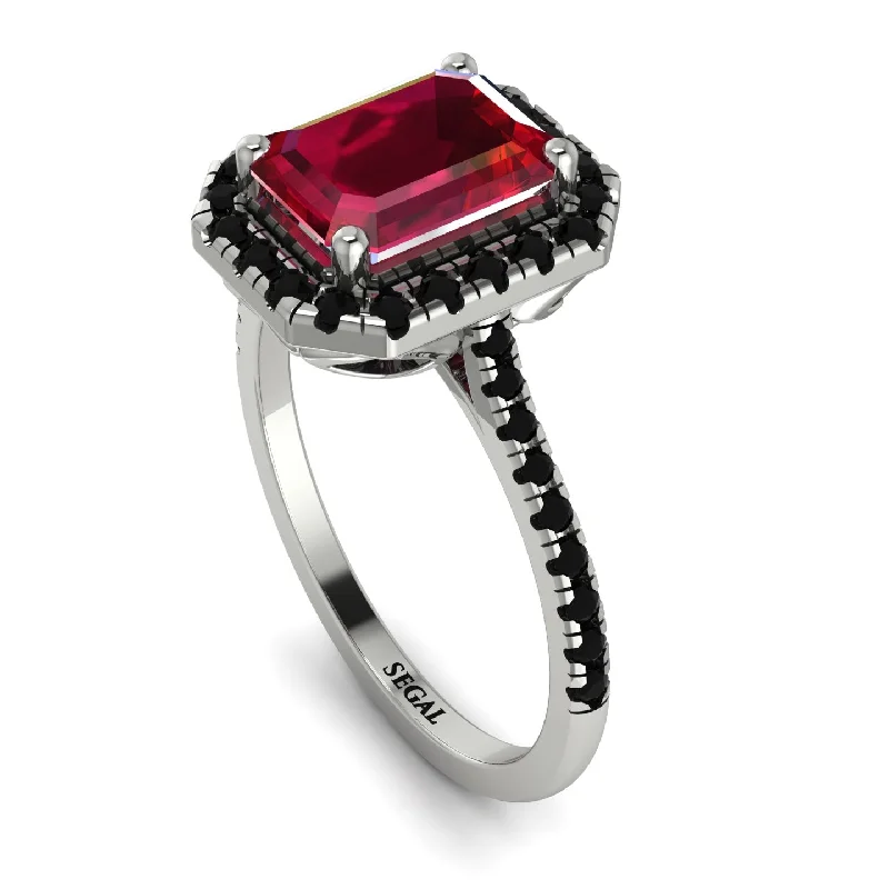 Turquoise Ring-Gorgeous Emerald Cut Ruby Pave Engagement Ring With Hidden Stone - Veronica No. 42