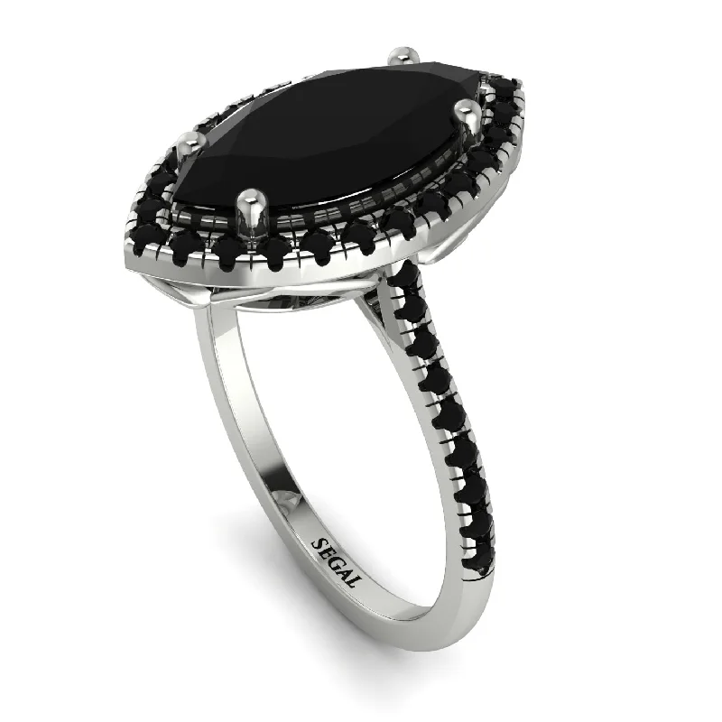 Adjustable Gold Ring-Gorgeous Marquise Cut Black Diamond Pave Engagement Ring With Hidden Stone - Miriam No. 39