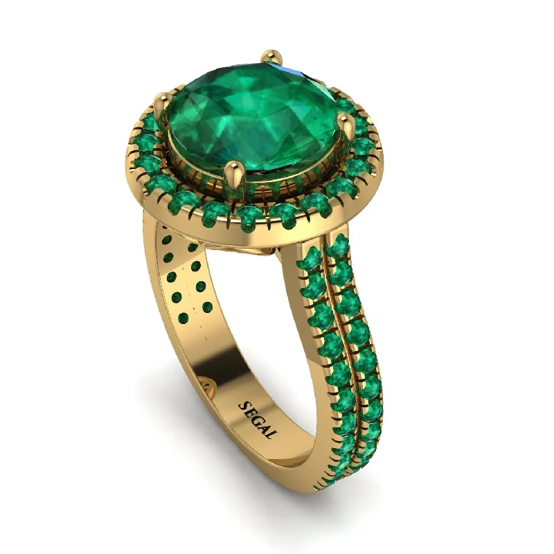 Turquoise Ring-Gorgeous Round Cut Emerald Pave Double Shank Engagement Ring With Hidden Stone - Ellen No. 19