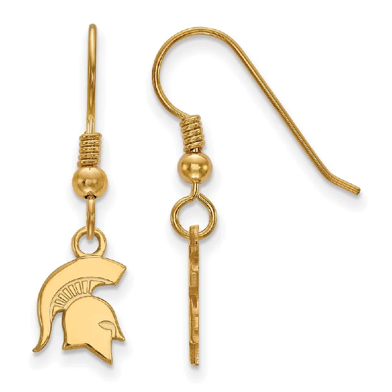 Unique Designer Earrings-14k Gold Plated Silver Michigan State University Dangle Earrings