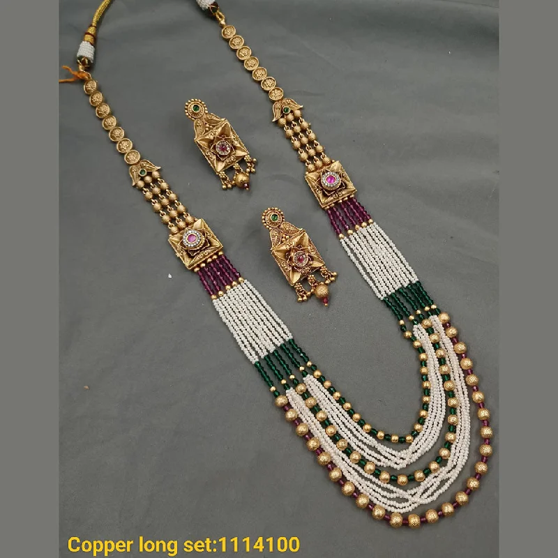 Personal Initial Necklace-Padmawati Bangles Copper Gold Plated Pota & Beads Long Necklace Set