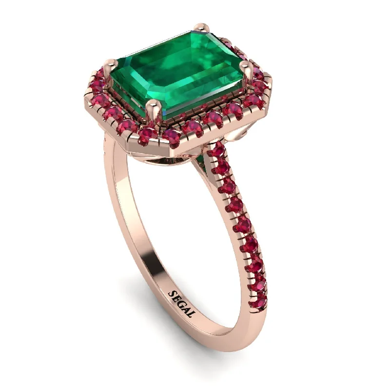 Elegant Rose Gold Ring-Gorgeous Emerald Cut Emerald Pave Engagement Ring With Hidden Stone - Veronica No. 50