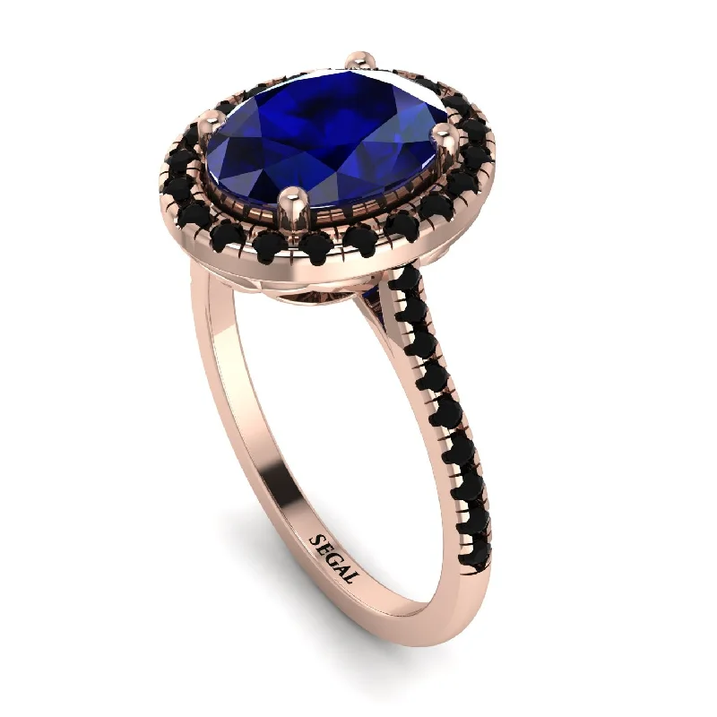 Rose Gold Engagement Ring-Gorgeous Oval Cut Sapphire Pave Engagement Ring With Hidden Stone - Phoebe No. 44