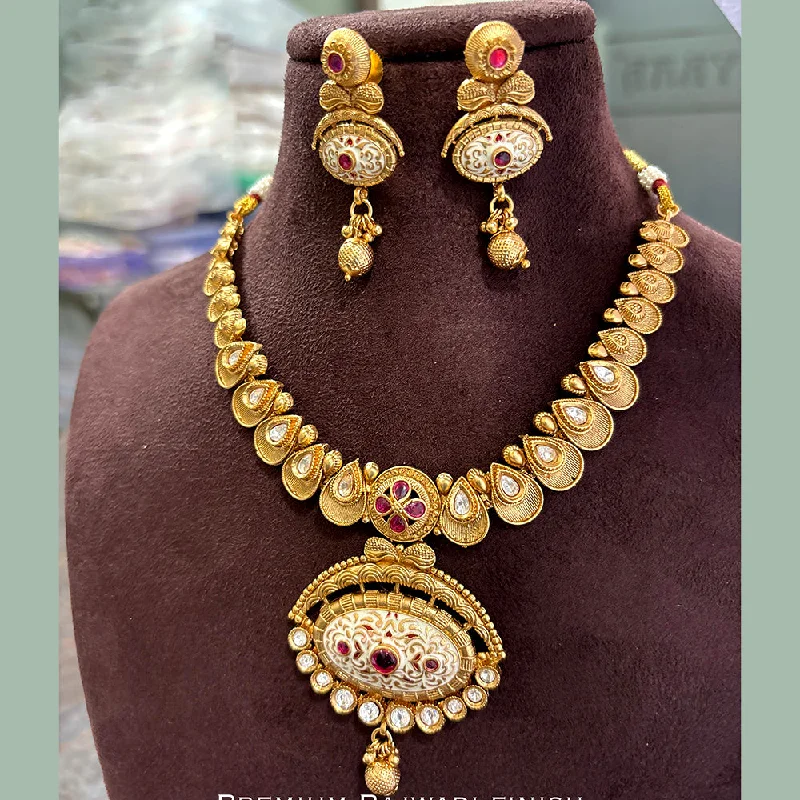 Crystal Bar Necklace-Jewel Addiction Copper Gold Pota Stone Meenakari Necklace Set