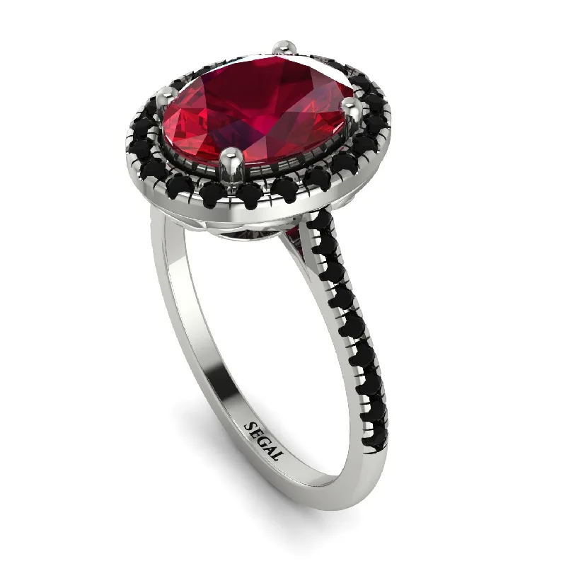 Vintage Pearl Ring-Gorgeous Oval Cut Ruby Pave Engagement Ring With Hidden Stone - Phoebe No. 42