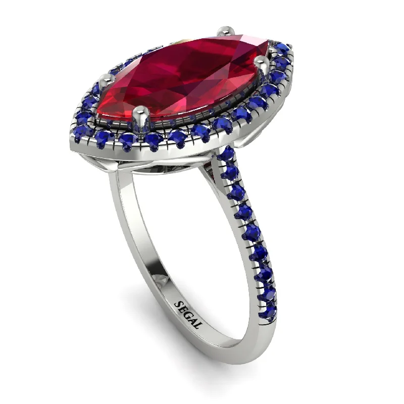 Couples Engagement Ring-Gorgeous Marquise Cut Ruby Pave Engagement Ring With Hidden Stone - Miriam No. 72