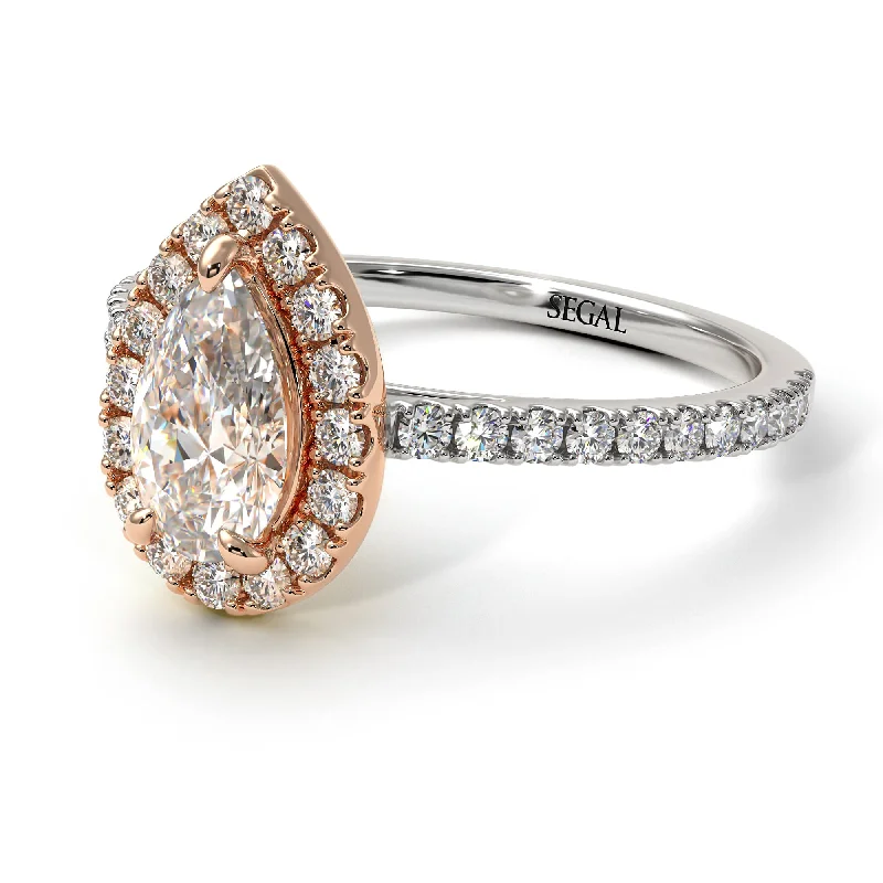 Luxury Diamond Band-Two Tones Pear Shaped Halo Diamond Ring - Janet No. 9