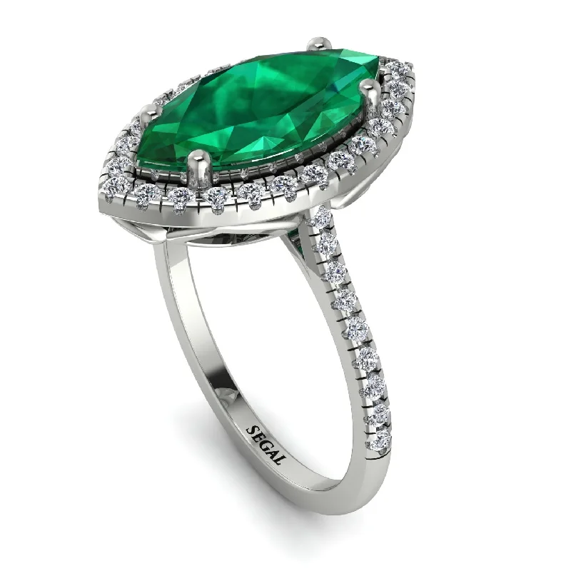 Custom Stacked Ring-Gorgeous Marquise Cut Emerald Pave Engagement Ring With Hidden Stone - Miriam No. 6