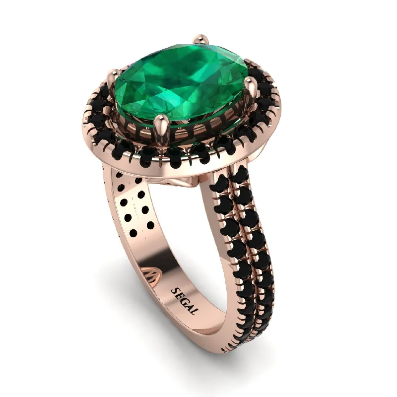 Fancy Diamond Ring-Gorgeous Oval Cut Emerald Pave Double Shank Engagement Ring With Hidden Stone - Phoebe No. 35