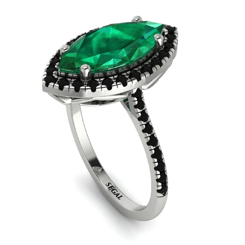 Personalized Birthstone Ring-Gorgeous Marquise Cut Emerald Pave Engagement Ring With Hidden Stone - Miriam No. 36