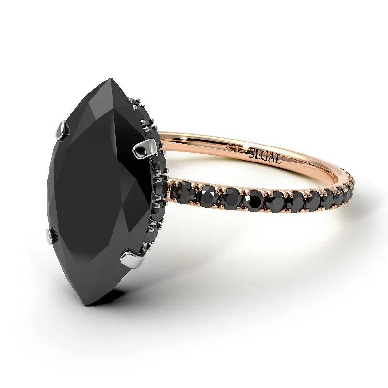 Personalized Gold Ring-Two Tones Hidden Halo Marquise Black Diamond Engagement Ring - Journey No. 81