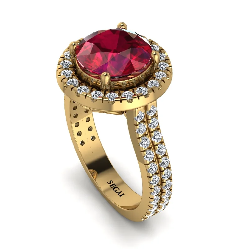 Gold Infinity Ring-Gorgeous Round Cut Ruby Pave Double Shank Engagement Ring With Hidden Stone - Ellen No. 10