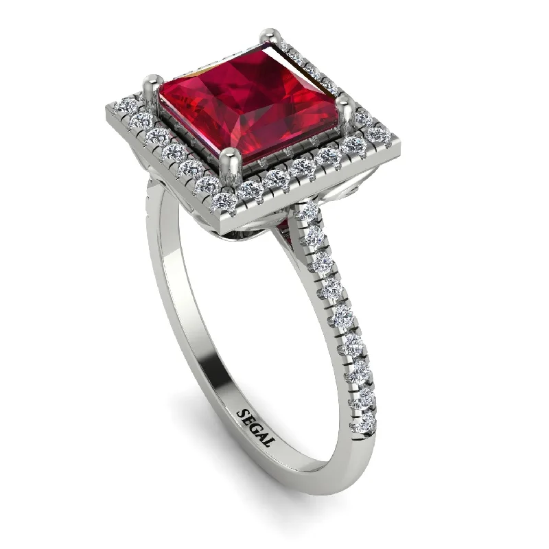 Gemstone Stacking Ring-Gorgeous Princess Cut Ruby Pave Engagement Ring With Hidden Stone - Margot No. 12