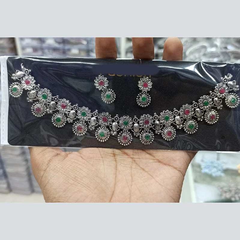 Vintage Gold Necklace-Manisha Jewellery Oxidised Plated Pota Stone Choker Necklace Set