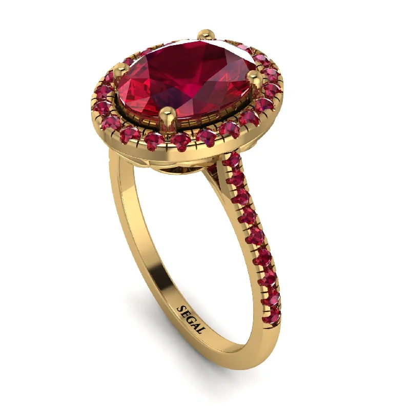 Boho Chic Ring-Gorgeous Oval Cut Ruby Pave Engagement Ring With Hidden Stone - Phoebe No. 55