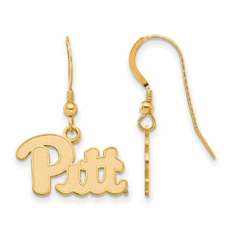 Wedding Party Earrings-14k Gold Plated Silver University of Pittsburgh Dangle Earrings