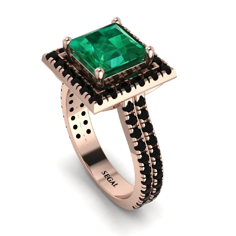 Bridal Wedding Ring-Gorgeous Princess Cut Emerald Pave Double Shank Engagement Ring With Hidden Stone - Margot No. 35