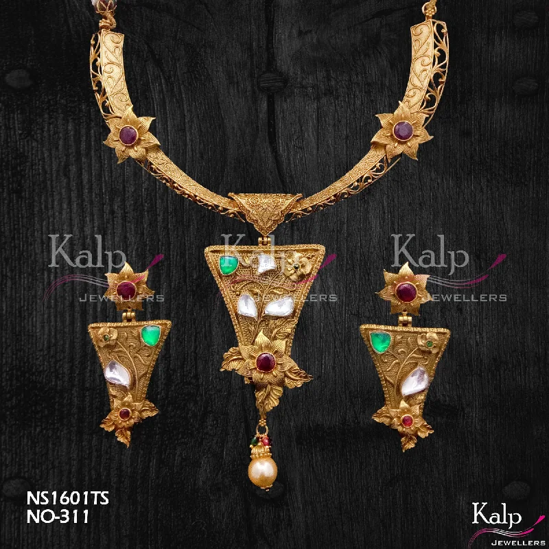 High-End Gold Necklace-Kalp Jewellers Copper Gold Plated Necklace Set