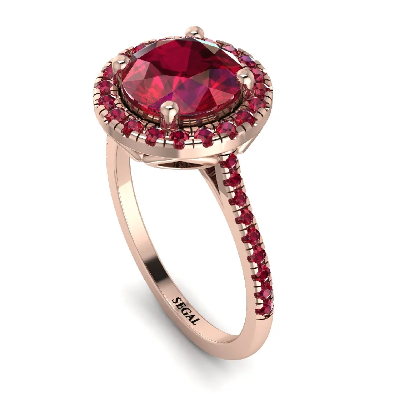 Elegant Wedding Band-Gorgeous Round Cut Ruby Pave Engagement Ring With Hidden Stone - Ellen No. 56