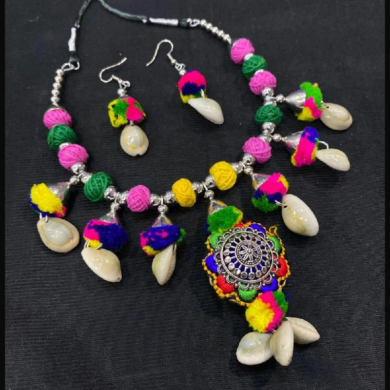 Colorful Bead Necklace-Manisha Jewellery Oxidised Plated Pom Pom And Shell Necklace Set