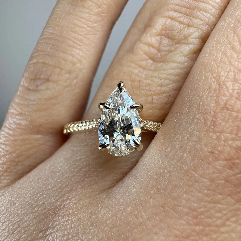 Elegant Cocktail Ring-"Benji" Pear Cut 3 Carat Yellow Gold Solitaire Engagement Ring