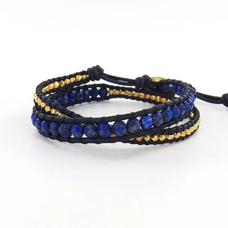 Adjustable Bracelet for Couples-Lapis Mix Double Wrap Bracelet