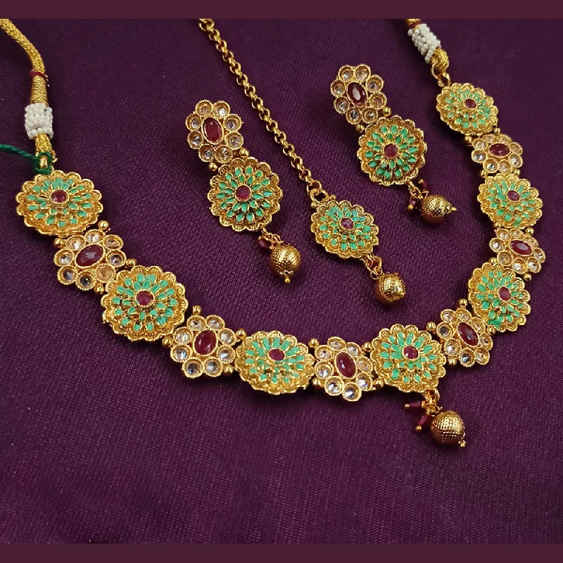 Unique Gemstone Necklace-NAFJ Gold Plated Pota Stone Necklace Set