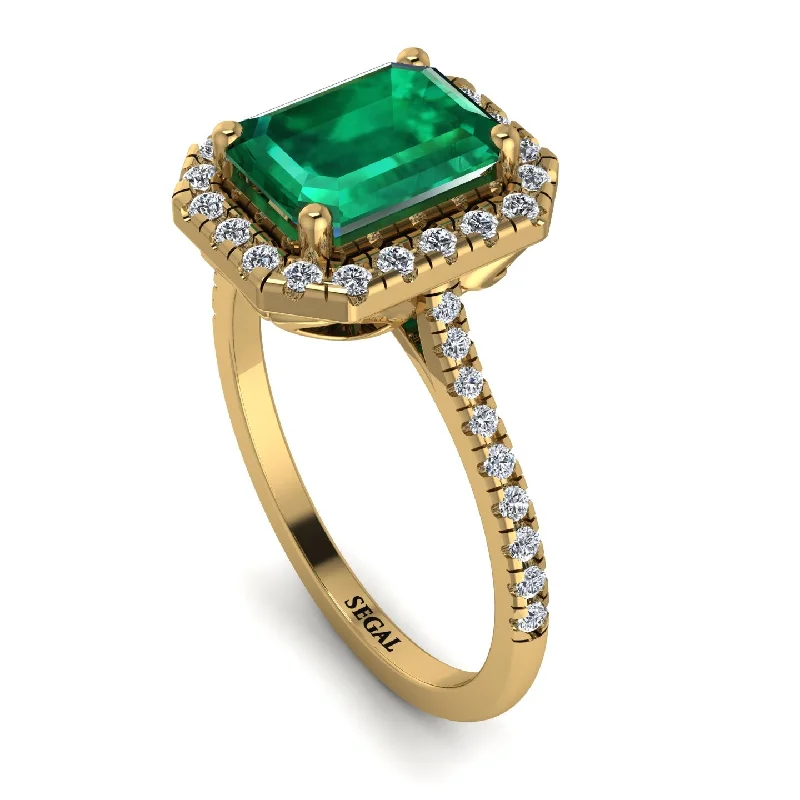 Elegant Wedding Band-Gorgeous Emerald Cut Emerald Pave Engagement Ring With Hidden Stone - Veronica No. 4