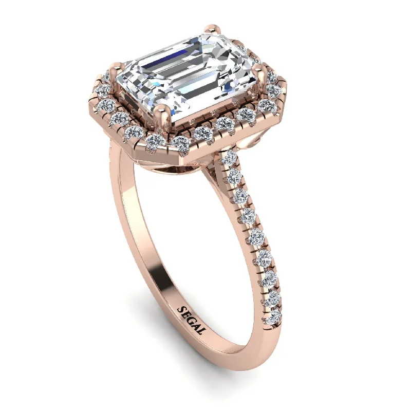 Sterling Silver Ring-Gorgeous Emerald Cut Diamond Pave Engagement Ring With Hidden Stone - Veronica No. 2