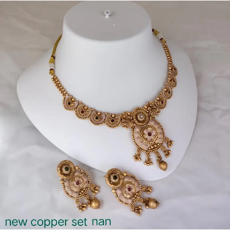 Trendy Gold Pendant Necklace-Akruti Collection Copper Gold Plated Pota Stone Necklace Set