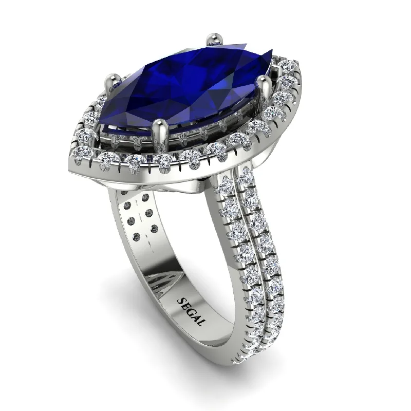 Diamond Ring for Anniversary-Gorgeous Marquise Cut Sapphire Pave Double Shank Engagement Ring With Hidden Stone - Miriam No. 15