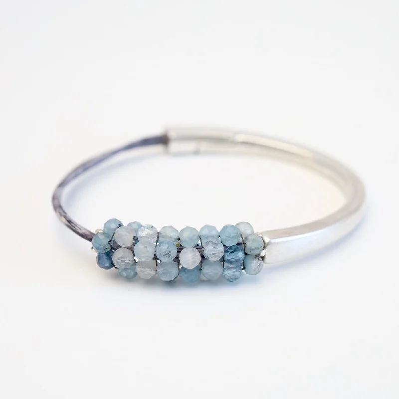 Custom Birthstone Bracelet-Hand Stitched Shaded Aquamarine 1.2 Cuff Bracelet