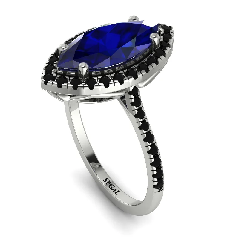 Retro Vintage Ring-Gorgeous Marquise Cut Sapphire Pave Engagement Ring With Hidden Stone - Miriam No. 45