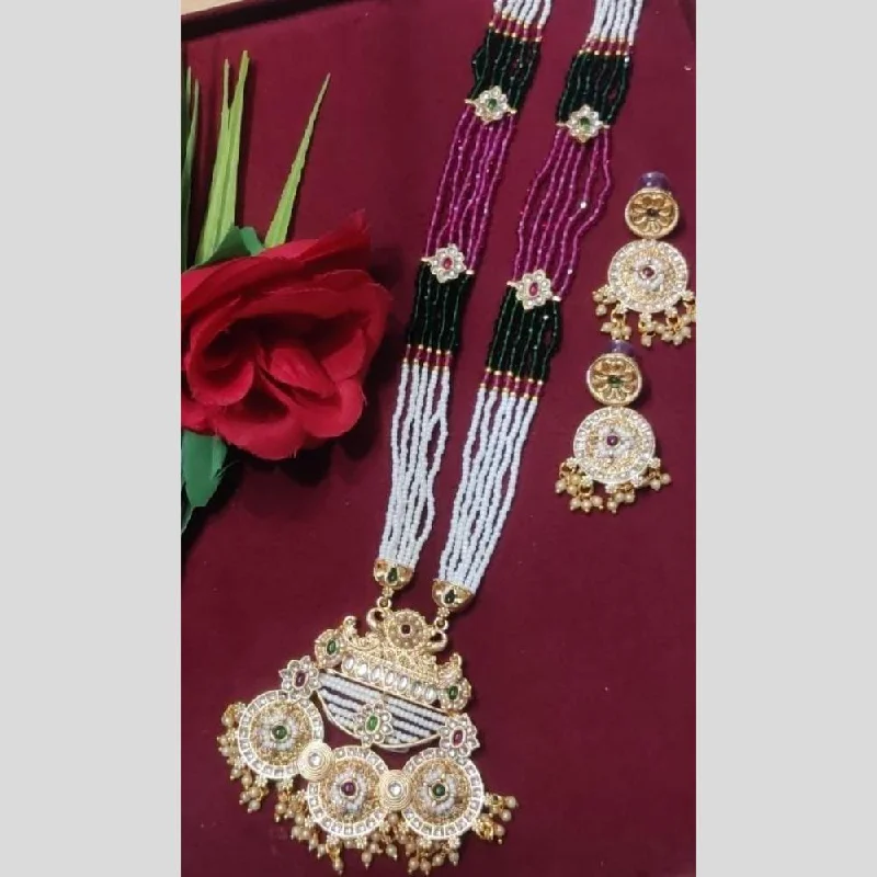 Cute Heart Pendant Necklace-Manisha Jewellery Gold Plated Kundan Stone And Pearls Long Necklace Set