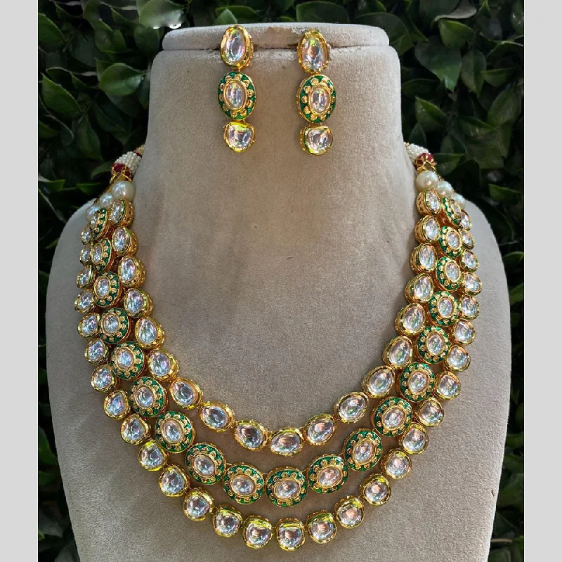 Classic Heart Necklace-Amoliya Jewels Gold Plated Polki Kundan Stone And Meenakari Multi Layer Necklace Set