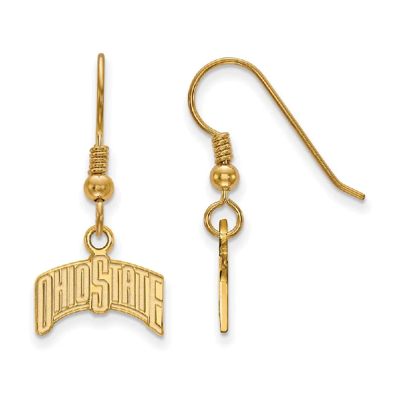 Elegant Crystal Earrings-14k Gold Plated Silver Ohio State University Dangle Earrings