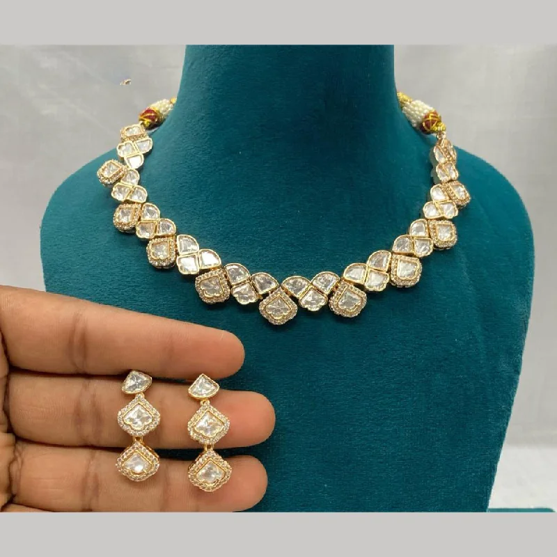 Handmade Necklace-Royal Kundan Jewellery Gold Plated Crystal Stone Necklace Set