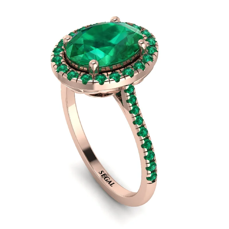 Silver Vintage Ring-Gorgeous Oval Cut Emerald Pave Engagement Ring With Hidden Stone - Phoebe No. 20