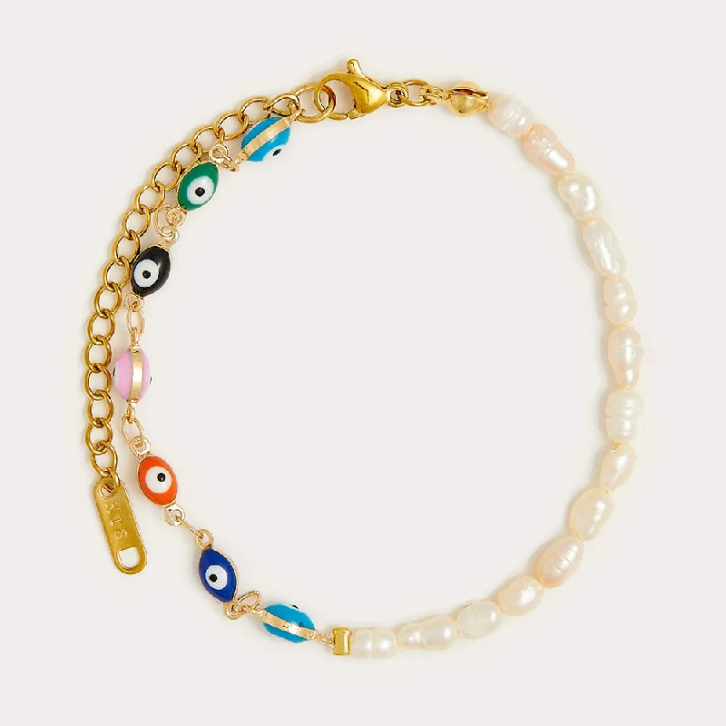 Personalized Diamond Bracelets-Evil Eye Pearl Bracelet