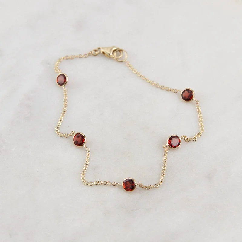 Designer Gold Bracelets-14k Garnet Station Bracelet