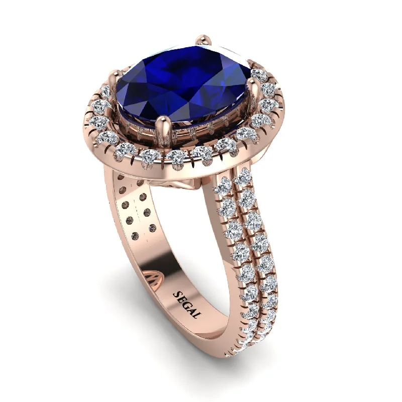 Unique Men's Ring-Gorgeous Oval Cut Sapphire Pave Double Shank Engagement Ring With Hidden Stone - Phoebe No. 14